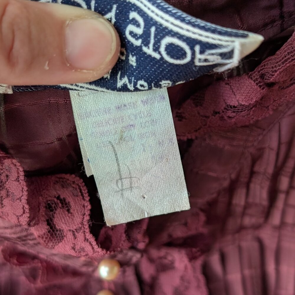 Vintage Union Made Purple Ruffle Long Sleeve Fit and Flare Tie Waist Shirt Dress - Picture 9 of 11
